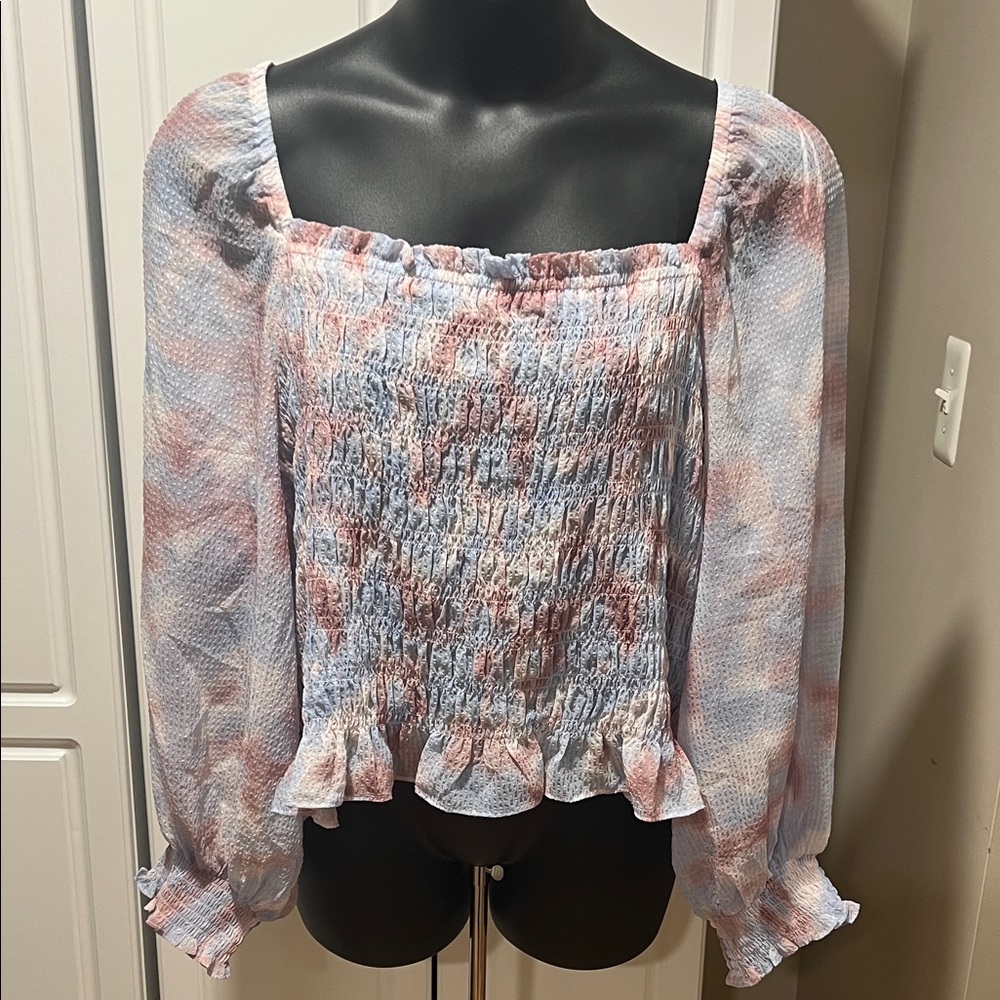 Future Collective Elegant Smocked Square Neck Blouse - Pastel Hues